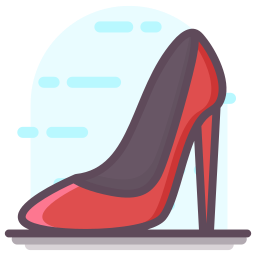 red high heel shoe against light blue background