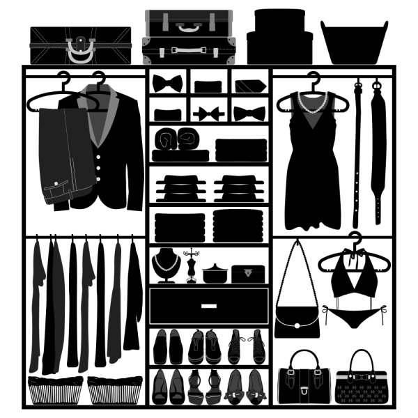closet of male and female centric clothing