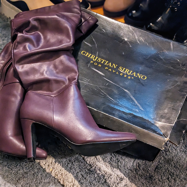 Christian Siriano for Payless boots in purple synthetic