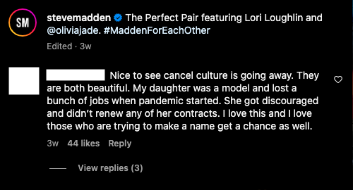 comment from steve madden instagram feed